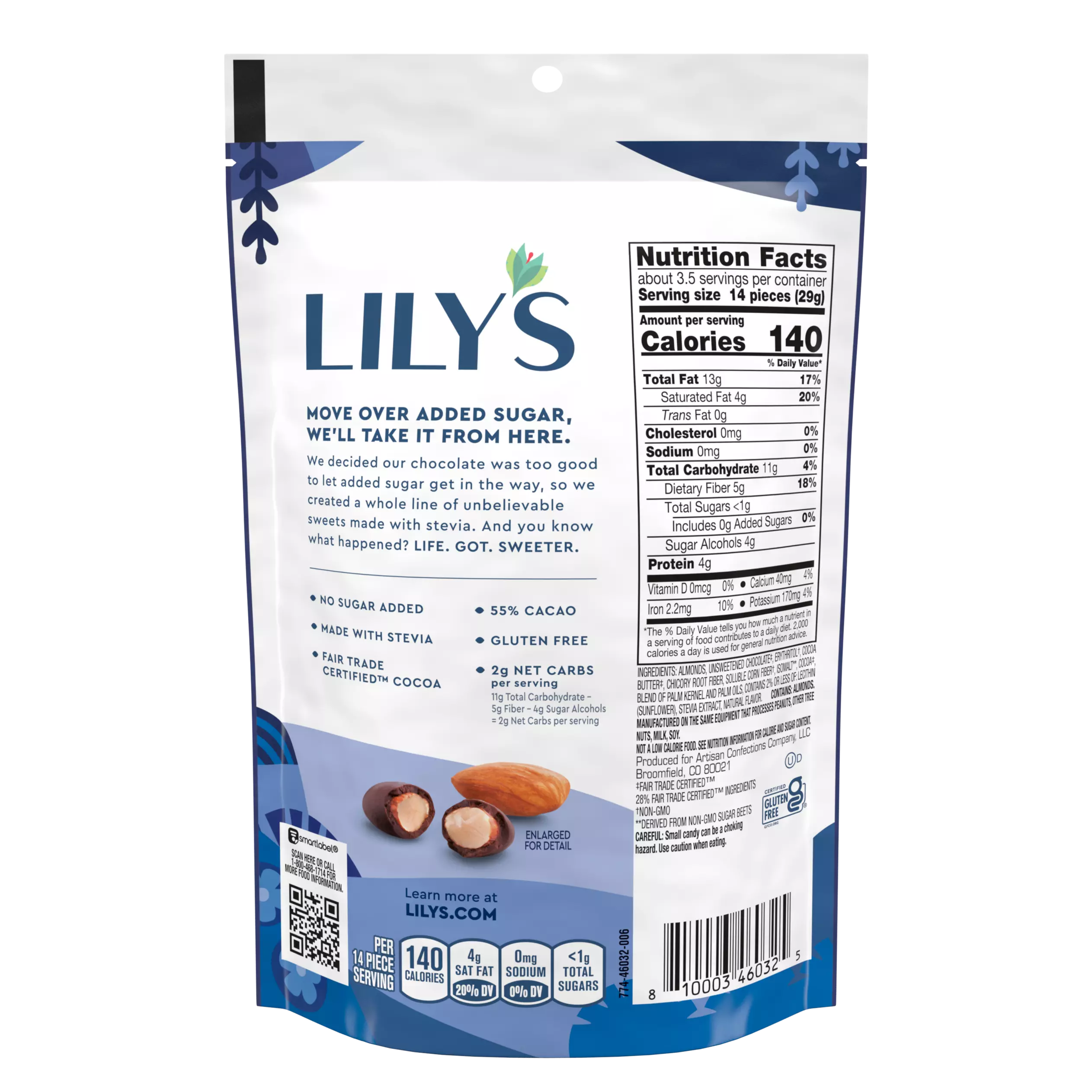 Alternative view of LILY'S Dark Chocolate Style Covered Almonds - 3.5 Oz Pouch