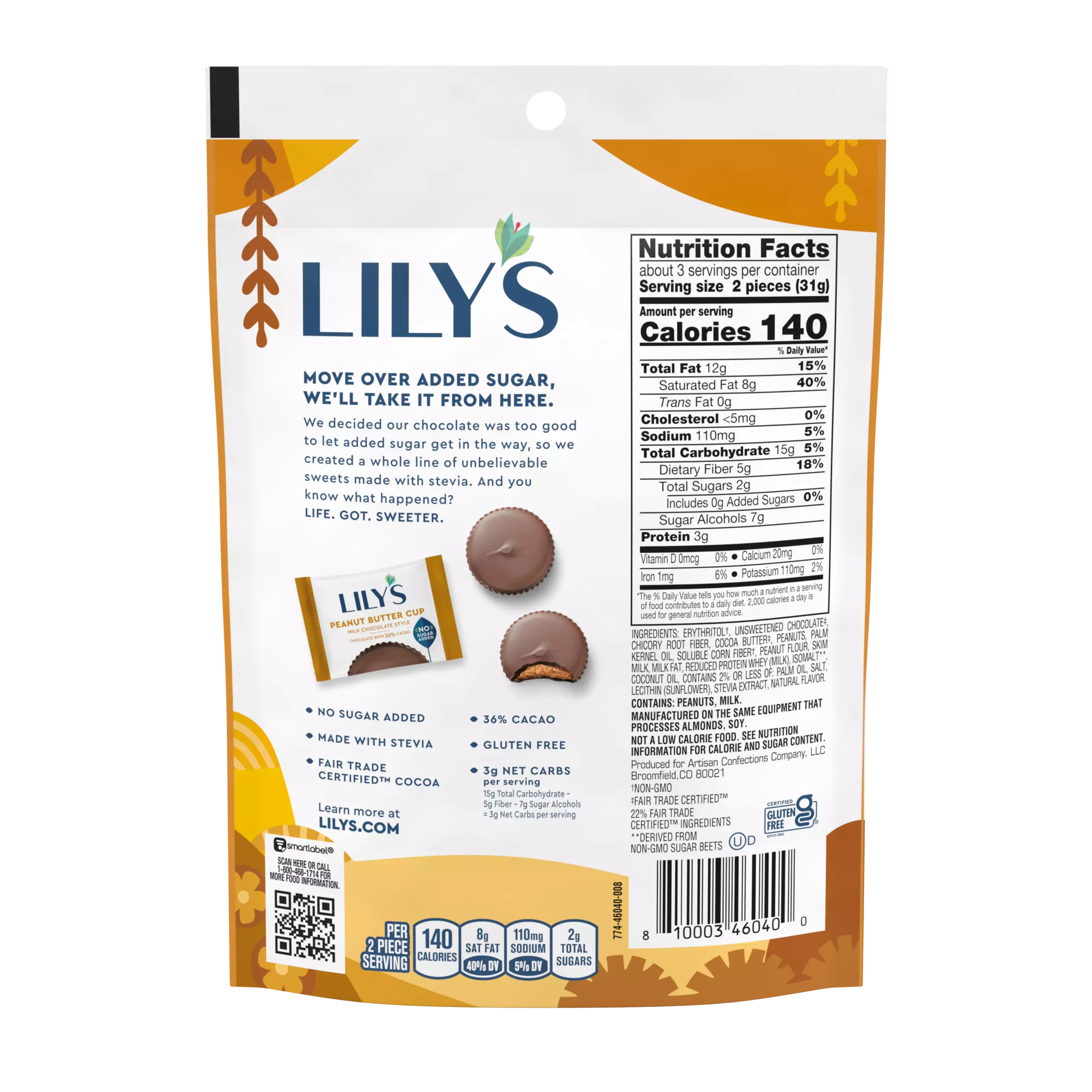 Alternative view of LILY'S Milk Chocolate Style Peanut Butter Cups - 3.2 Oz Pouch