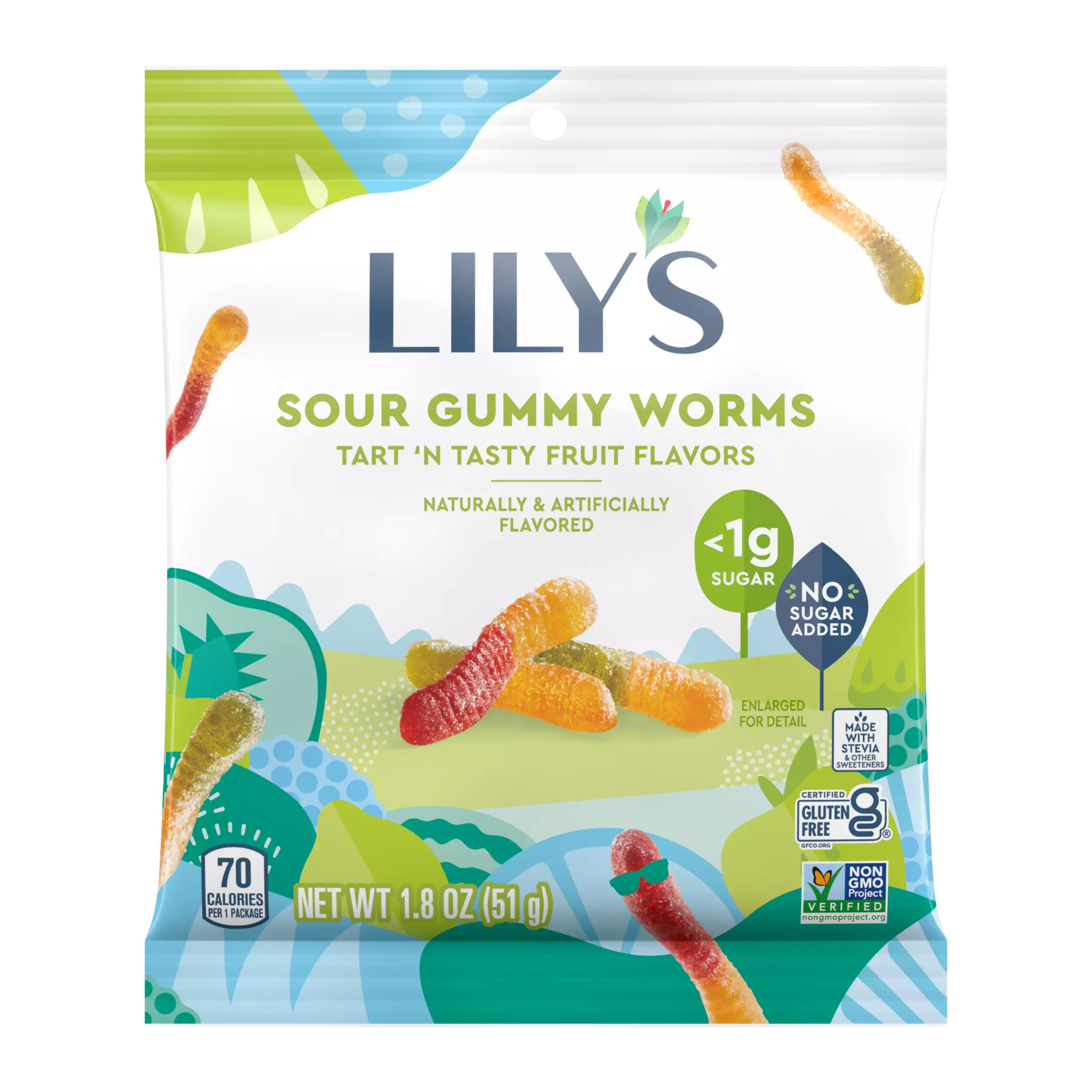 LILY'S Sour Gummy Worms - 1.8 Oz Bag