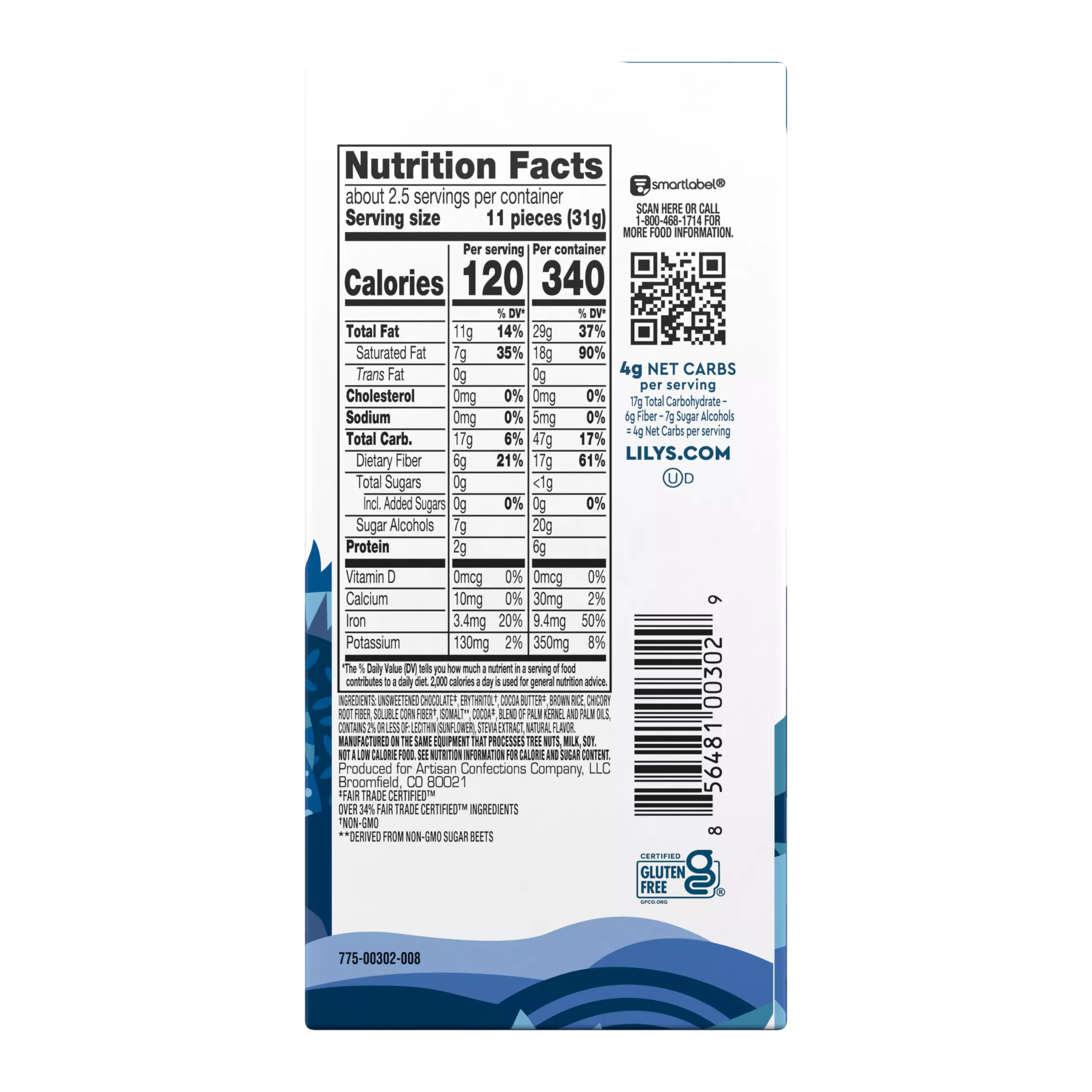 Alternative view of LILY'S Crispy Rice Dark Chocolate Style Bar -  3 Oz