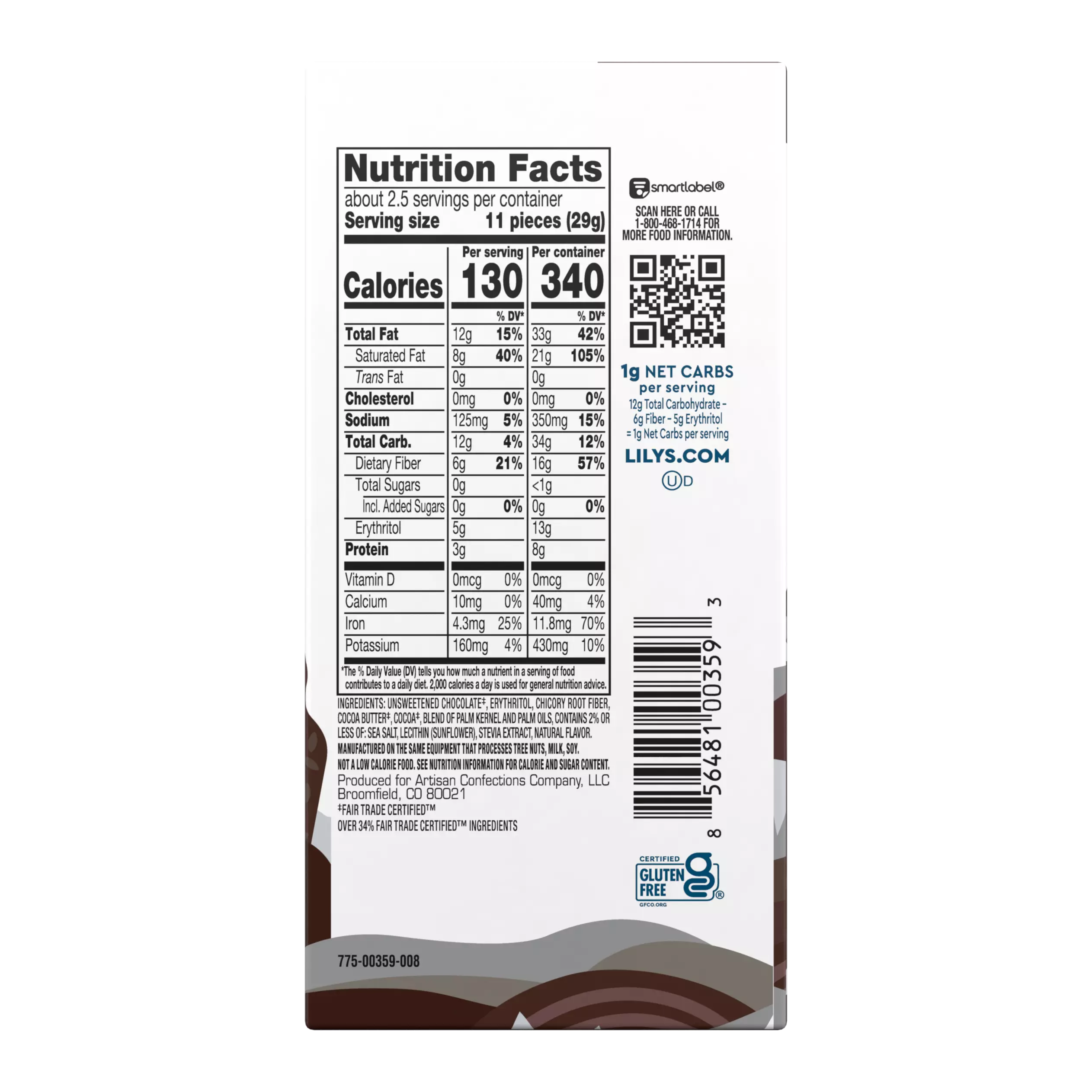 Alternative view of LILY'S Sea Salt Extra Dark Chocolate Style Bar - 2.8 Oz