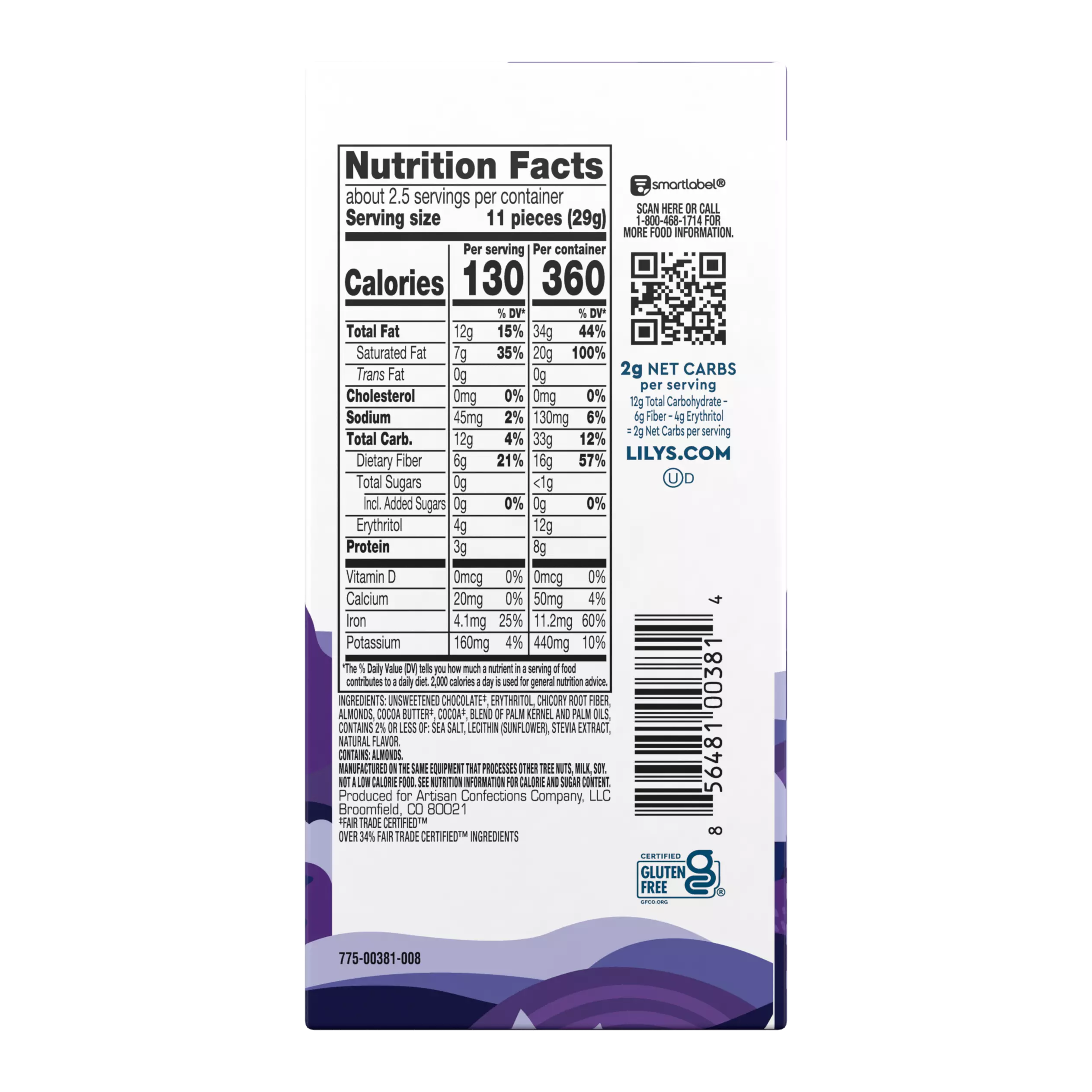 Alternative view of LILY'S Salted Almond Extra Dark Chocolate Style Bar - 2.8 Oz